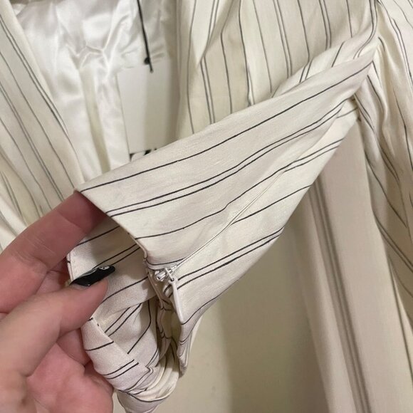 Zara Womens NWT Striped Wrap Button Cream Linen Blend Short Jacket Blazer XS - Picture 6 of 10